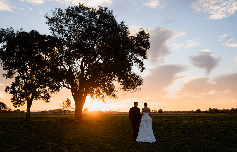 golden hour, the couple enjoying sunset