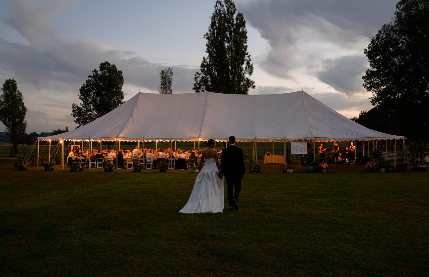 returning to the marquee at sunset
