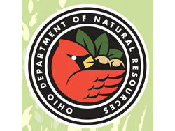 Ohio Department of Natural Resources logo with a black bird holding a yellow leaf on a red circle in Columbus Ohio