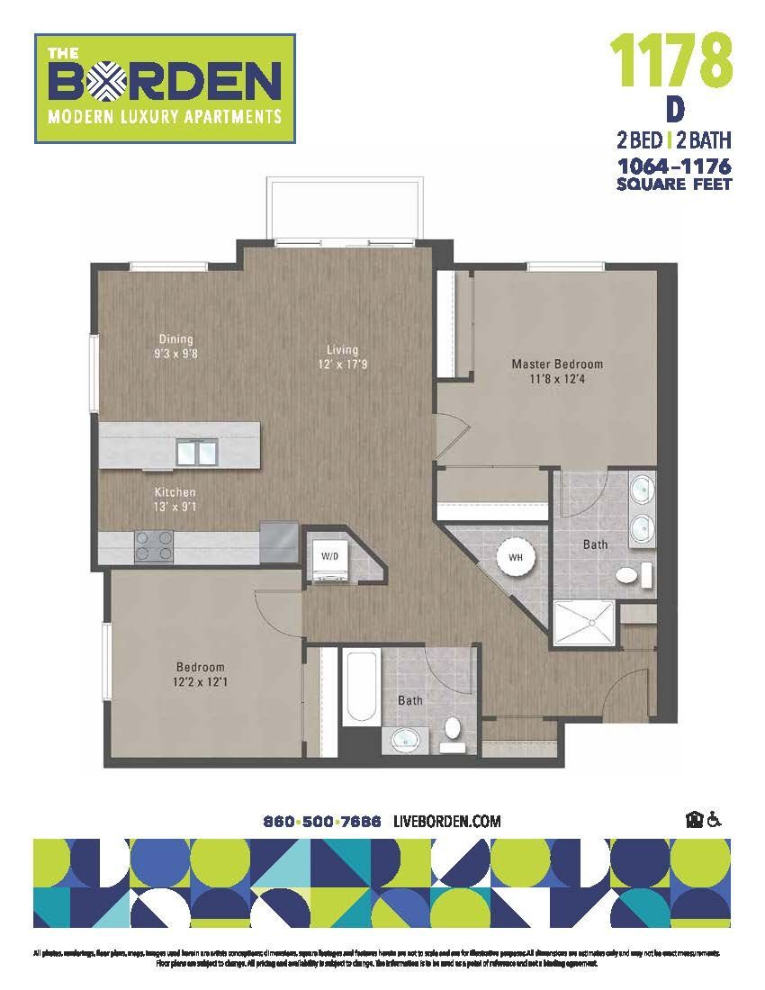 A floor plan for a apartment called the borden