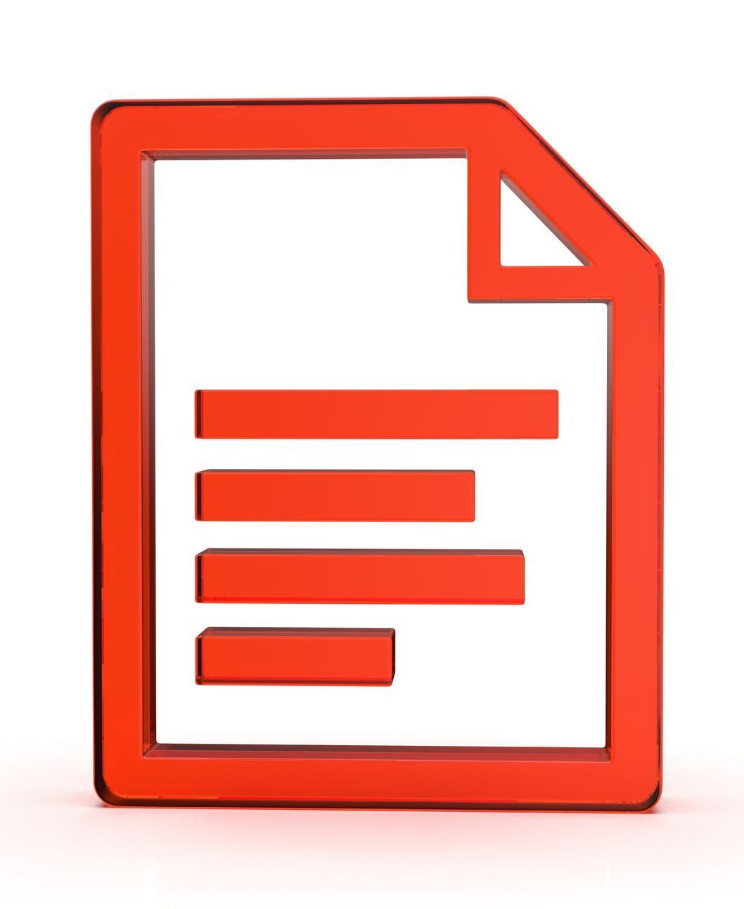 A 3D icon of a red document page with lines representing text on a white background.