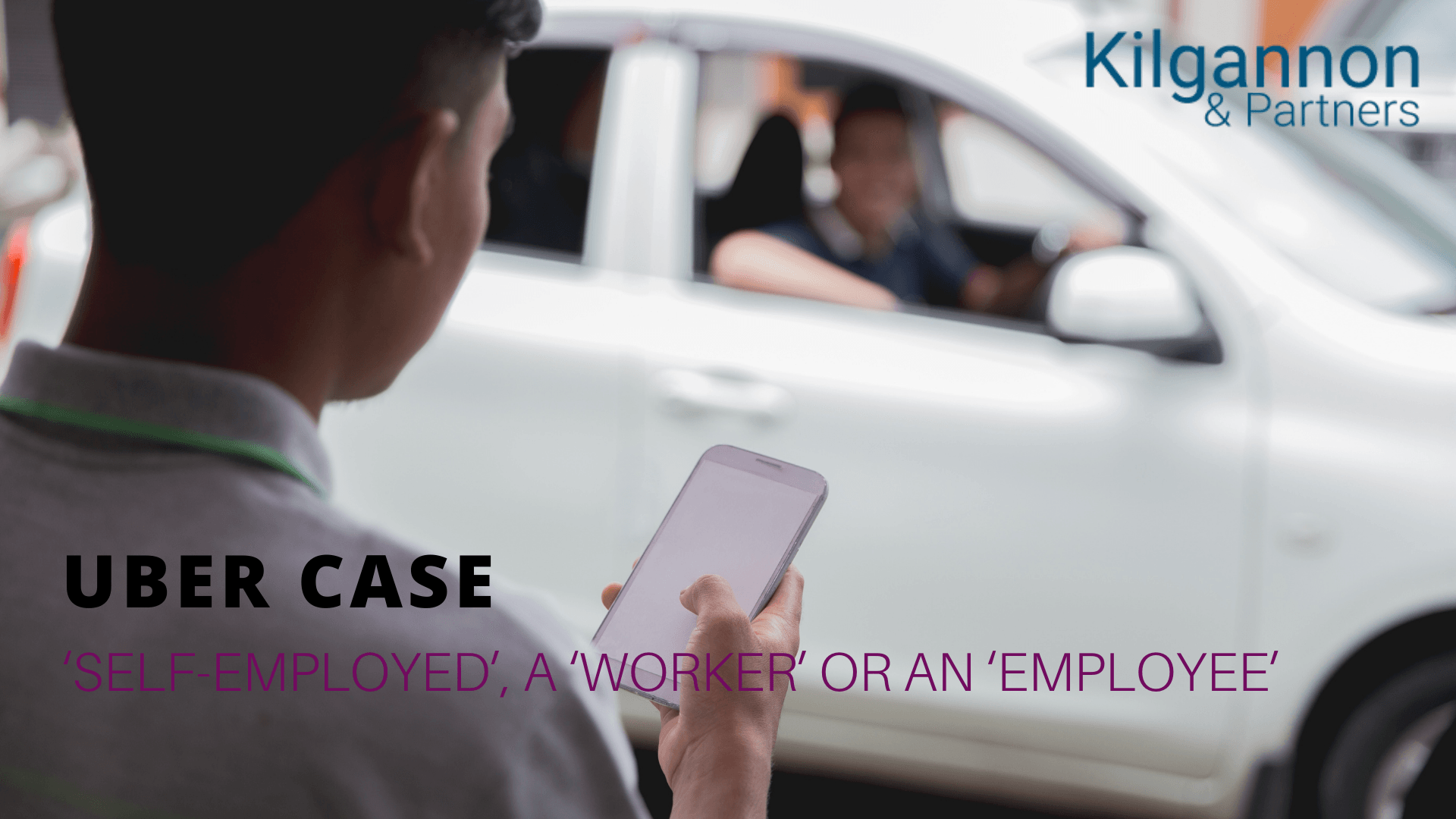 A person holds a phone near a white car. Text reads: 