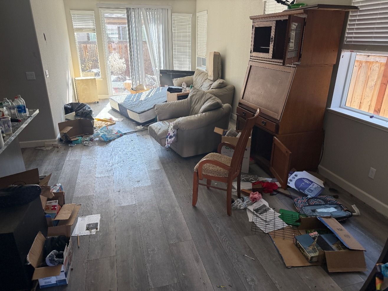 Living room cleanout before and after in Chico, CA