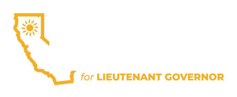 Yellow outline of California with sun icon and the text “for Lieutenant Governor”