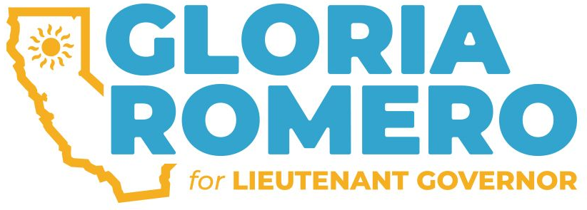 Gloria Romero for Lieutenant Governor campaign logo in blue and gold with Texas outline and sun icon