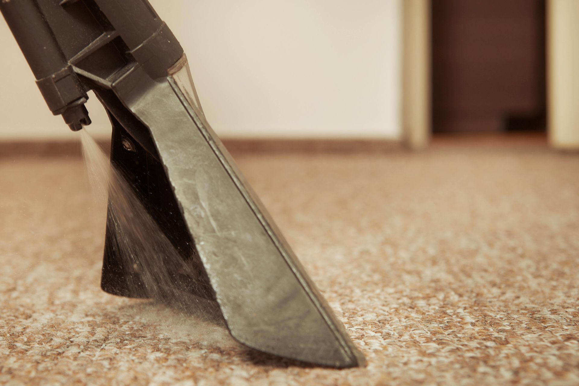Carpet cleaning nozzle extracting dirt from beige carpet close-up Carpet cleaning nozzle extracting dirt from beige carpet close-up