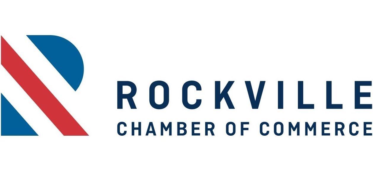 Rockville Chamber of Commerce logo with blue and red geometric mark and navy text