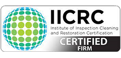 IICRC Certified Firm logo with blue-green globe icon and black and silver certification text
