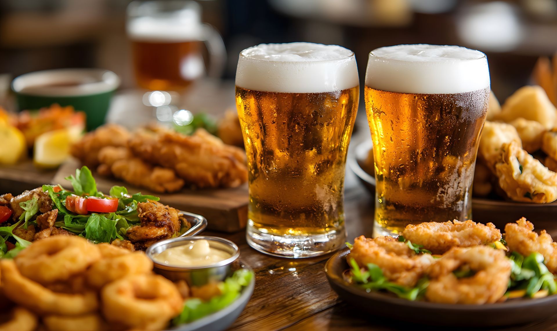 Food and beer from a bar and grill