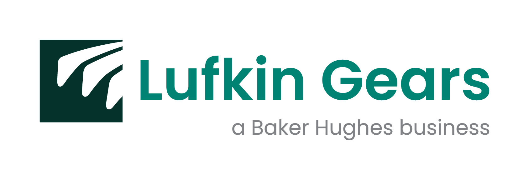 Lufkin Gears logo with abstract design, teal text, and 