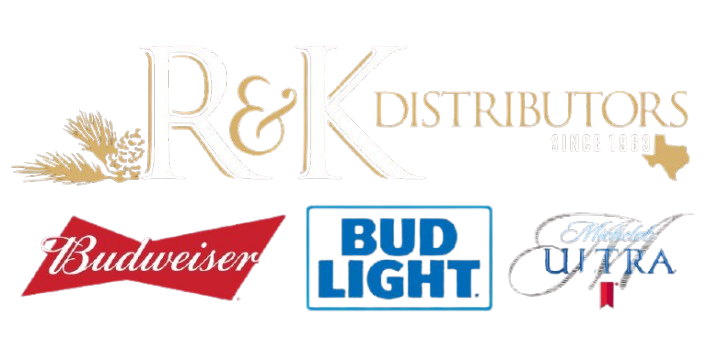 Logo for R&K Distributors, with logos for Budweiser, Bud Light, and Michelob Ultra.