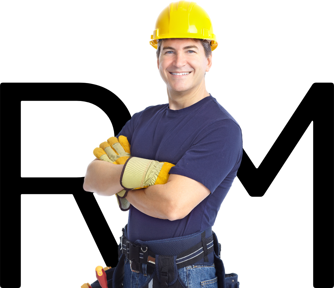 a man wearing a hard hat and gloves is standing with his arms crossed