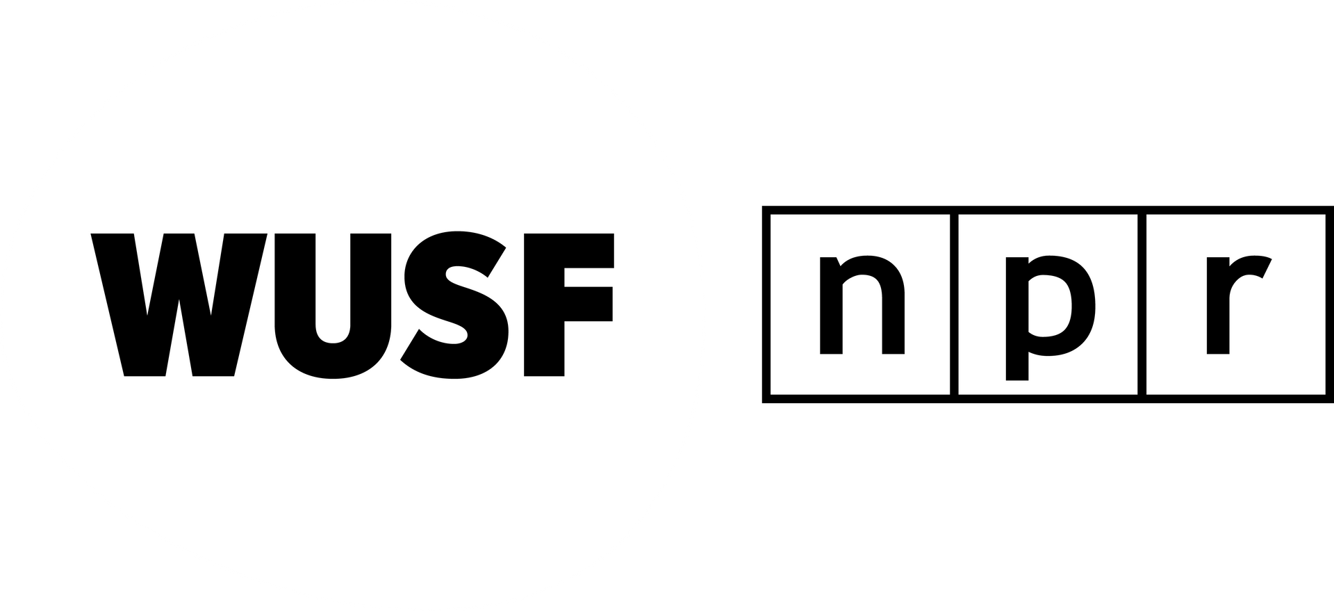 A black and white logo for wusf and npr on a white background.
