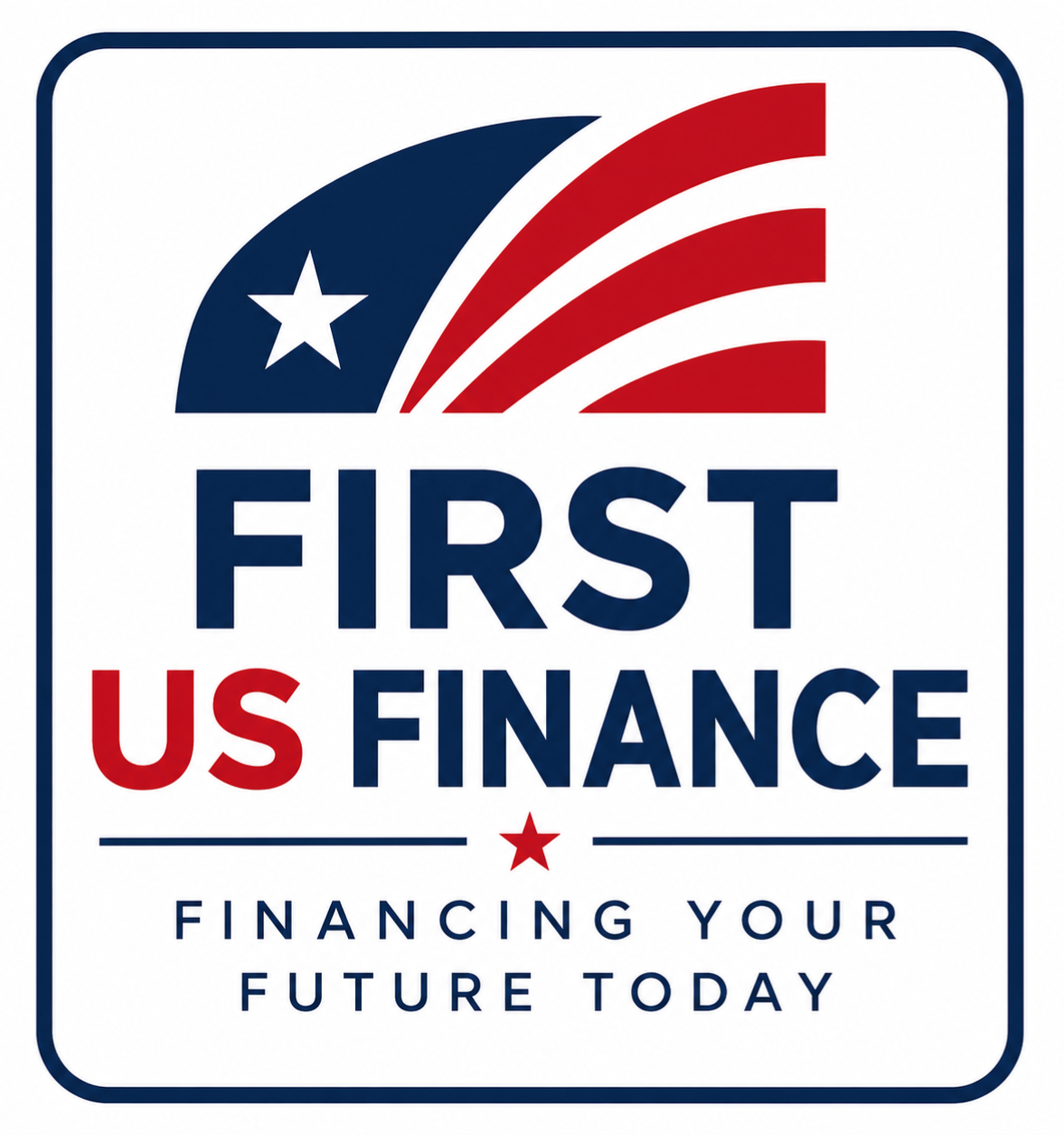 First US Finance logo: American flag globe with company name and tagline.
