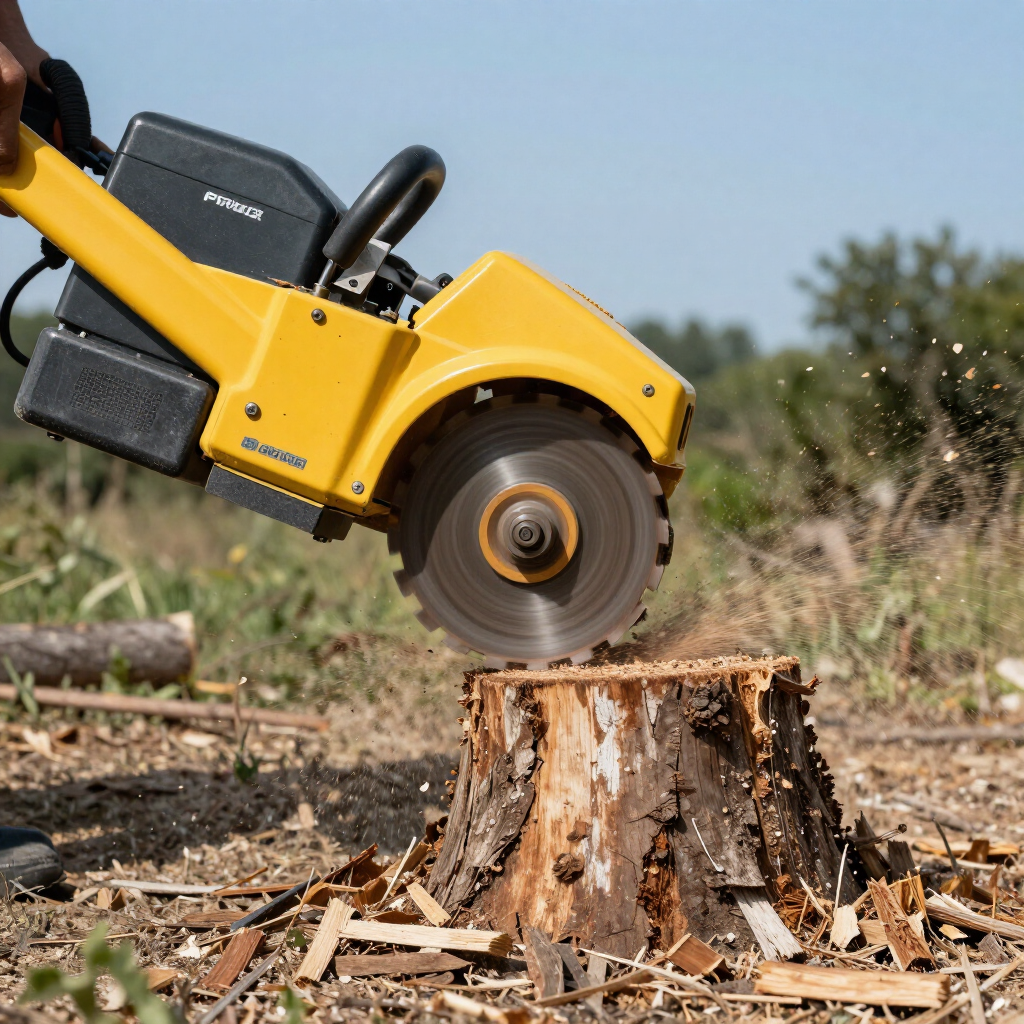 Power stump grinder performing stump removal and stump grinding in Kent, WA, clearing a yard safely and efficiently