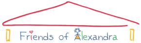 A drawing of a house with the words friends of alexandra on it