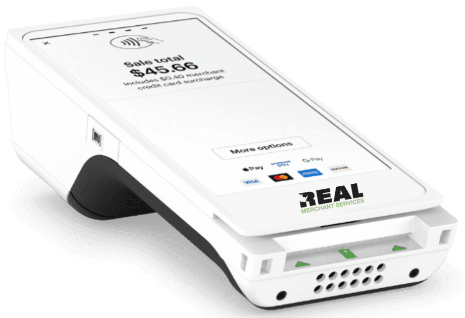 A white and black device with the word real on it