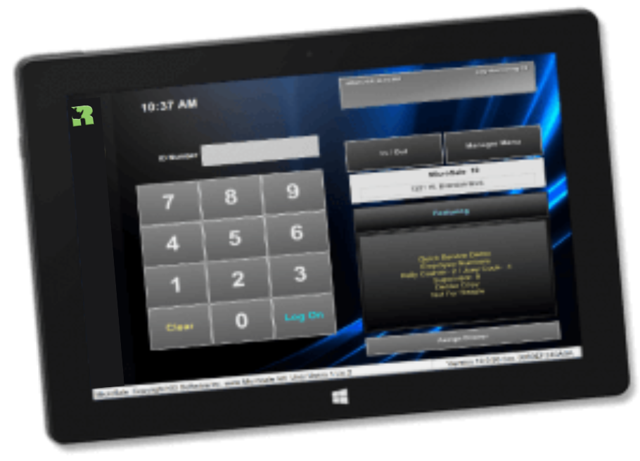 A tablet with a numeric keypad displaying 10:37 am