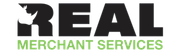 A black and green logo for real merchant services