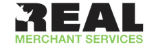 A black and green logo for real merchant services
