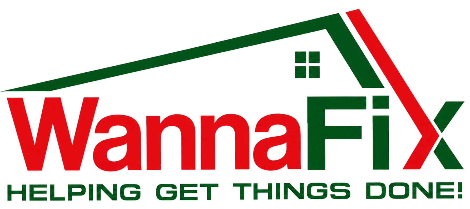 WannaFix logo in red and green with a roof graphic and the tagline “Helping Get Things Done!”