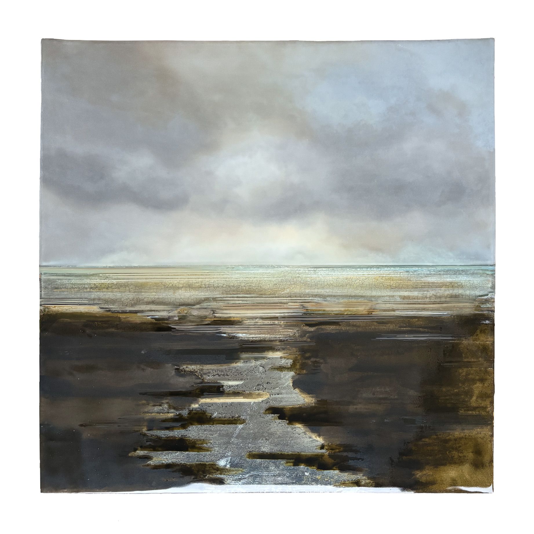 Kunstwerk met de titel ver licht w a d (Hedendaagse kunst/ abstract expressionisme/ gemengde technieken kunstwerk/ moderne Nederlandse kunst/ natuur geïnspireerde kunst)