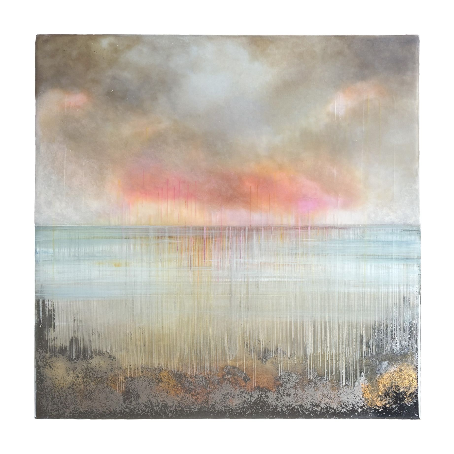Kunstwerk met de titel ver warmt water (Hedendaagse kunst/ abstract expressionisme/ gemengde technieken kunstwerk/ moderne Nederlandse kunst/ natuur geïnspireerde kunst)