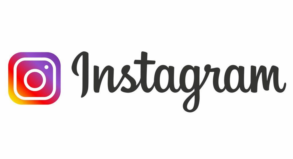 Instagram logo with multicolor camera icon and black script wordmark on white background