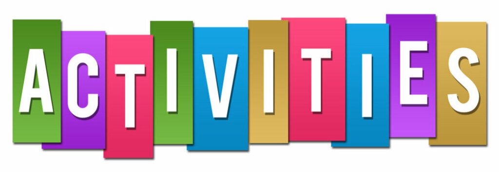 Colorful blocks spelling “ACTIVITIES” in bold white letters