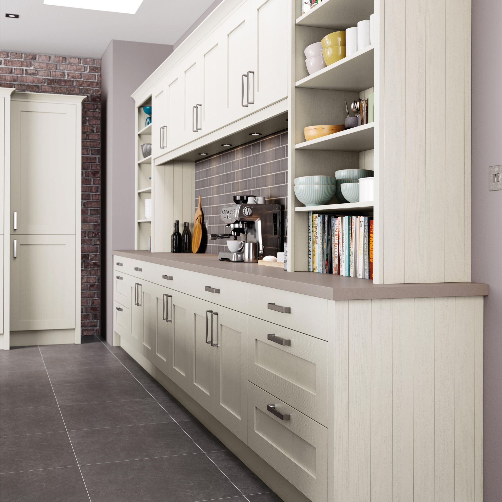 Barnes Feature with open shelves which contain books and crockery