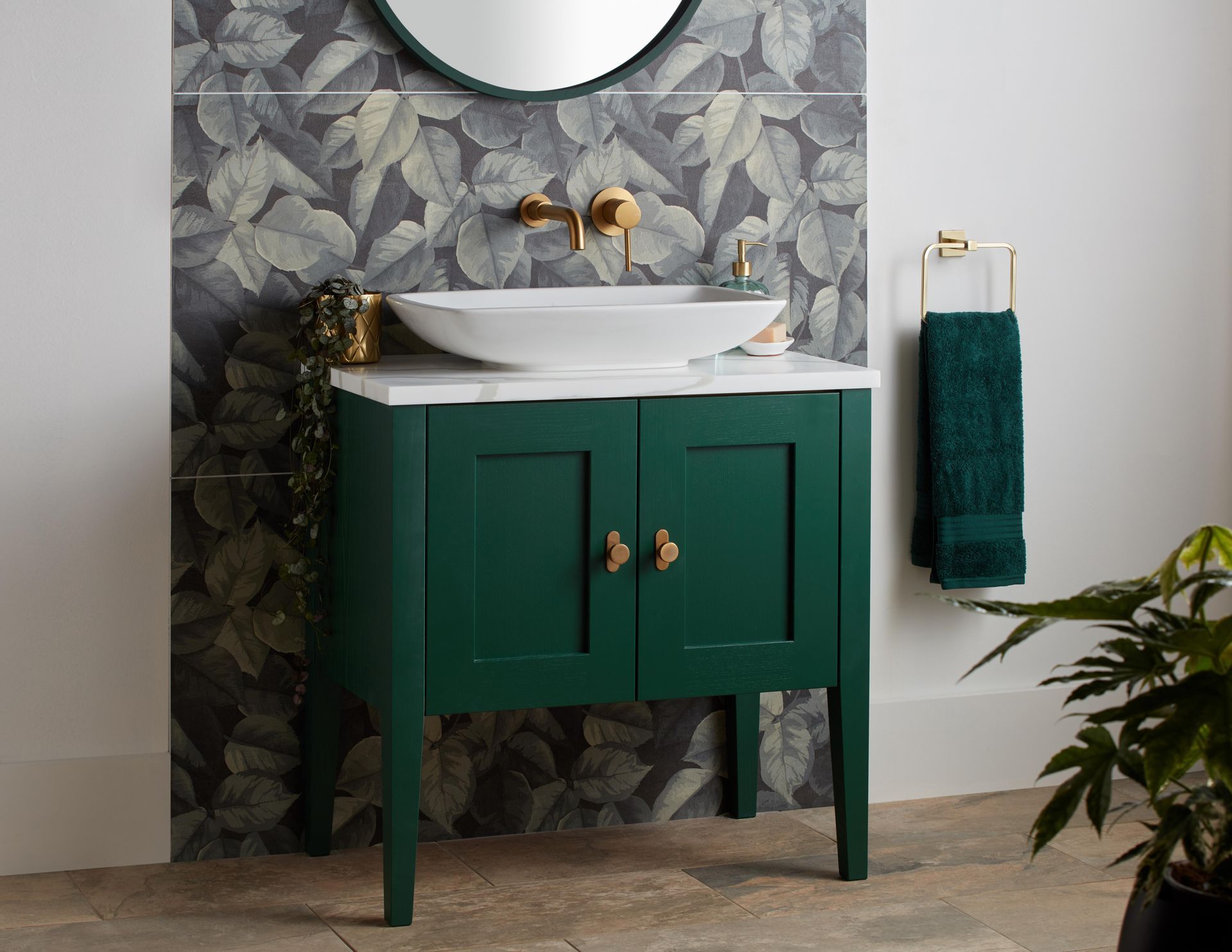 Shaker dark green bathroom cabinet double door