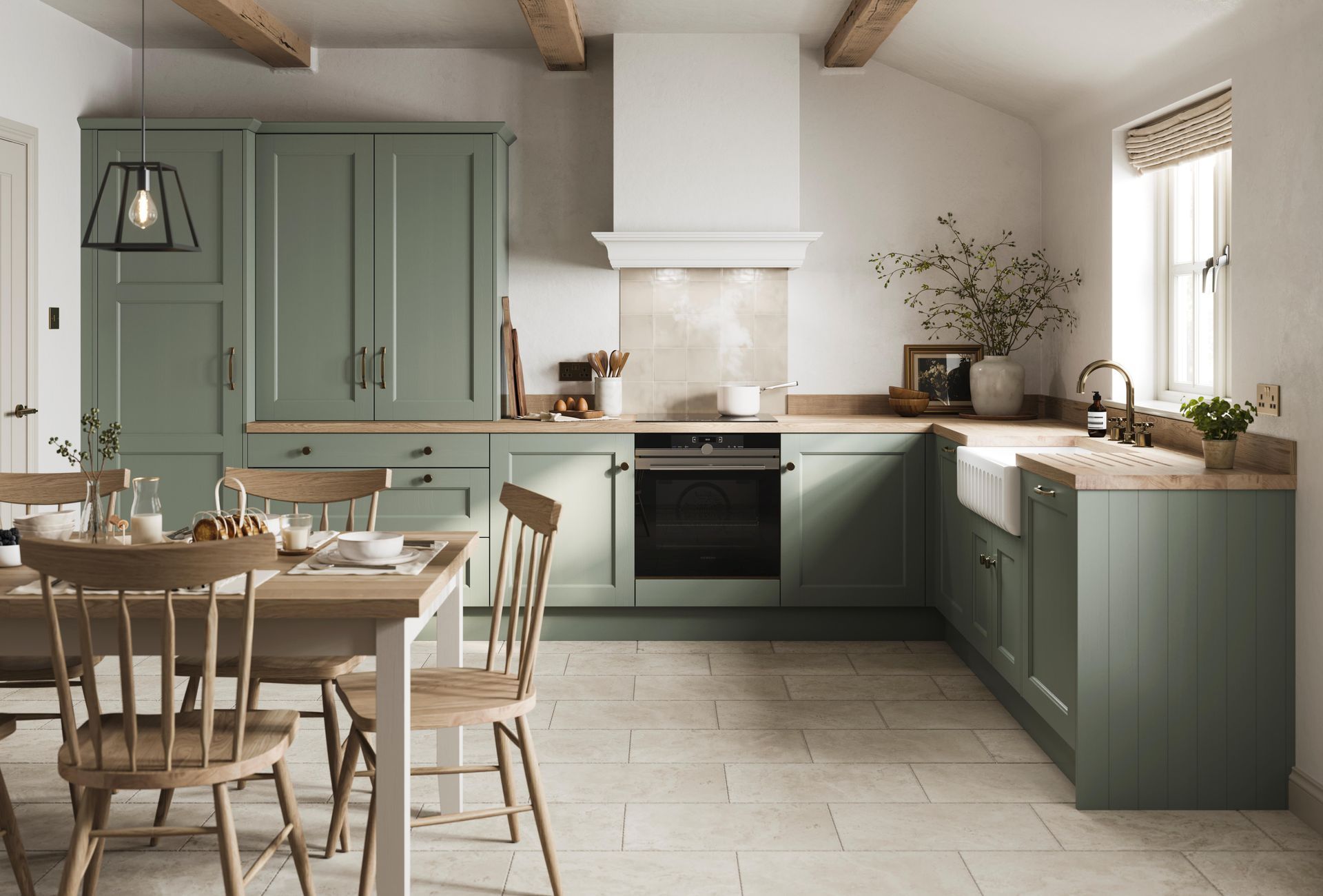 Finsbury Reed Green Kitchen with pantry cupboard