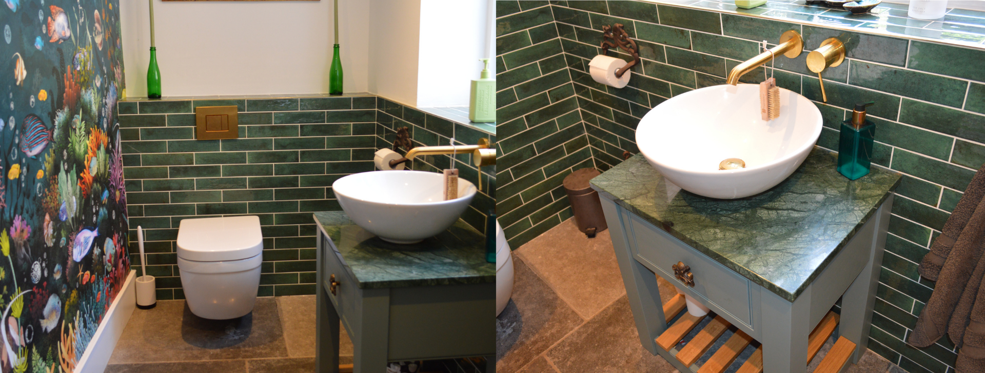 Fitted Cloakroom East Harptree
Grohe 
Ocean Inspired Bathroom 
Handmade Radiator Sprayed Bespoke Colour
