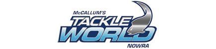 Logo for McCallum's Tackle World in Nowra, featuring a stylized fish and blue text.