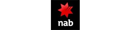 NAB logo on a black background; red starburst with