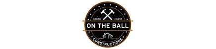Logo for On The Ball Constructions, in a circular emblem. Contains crossed hammers, text, and an excavator.