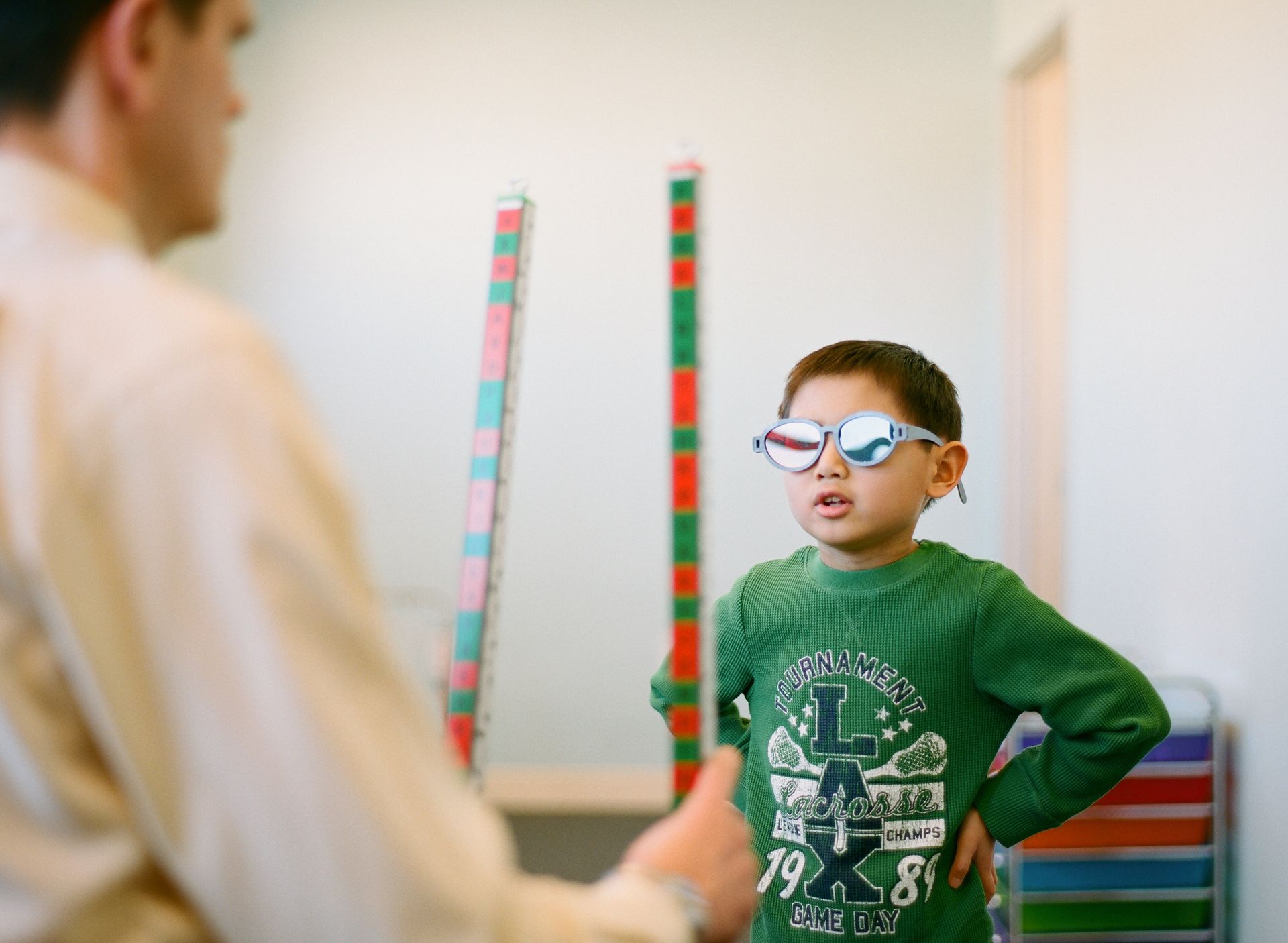 close up of light in child's eye for eye test