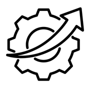 Gear with an upward-curving arrow, indicating progress or improvement.