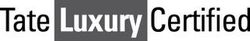 Tate Luxury Certified logo in black and white with bold text