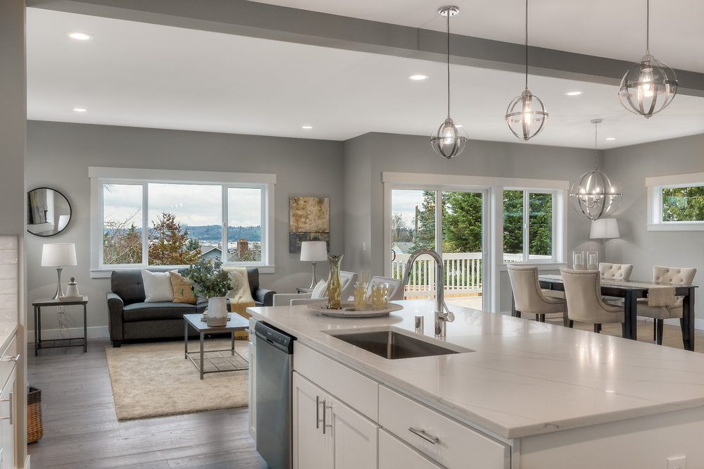 The kitchen is open to the living room and dining room.