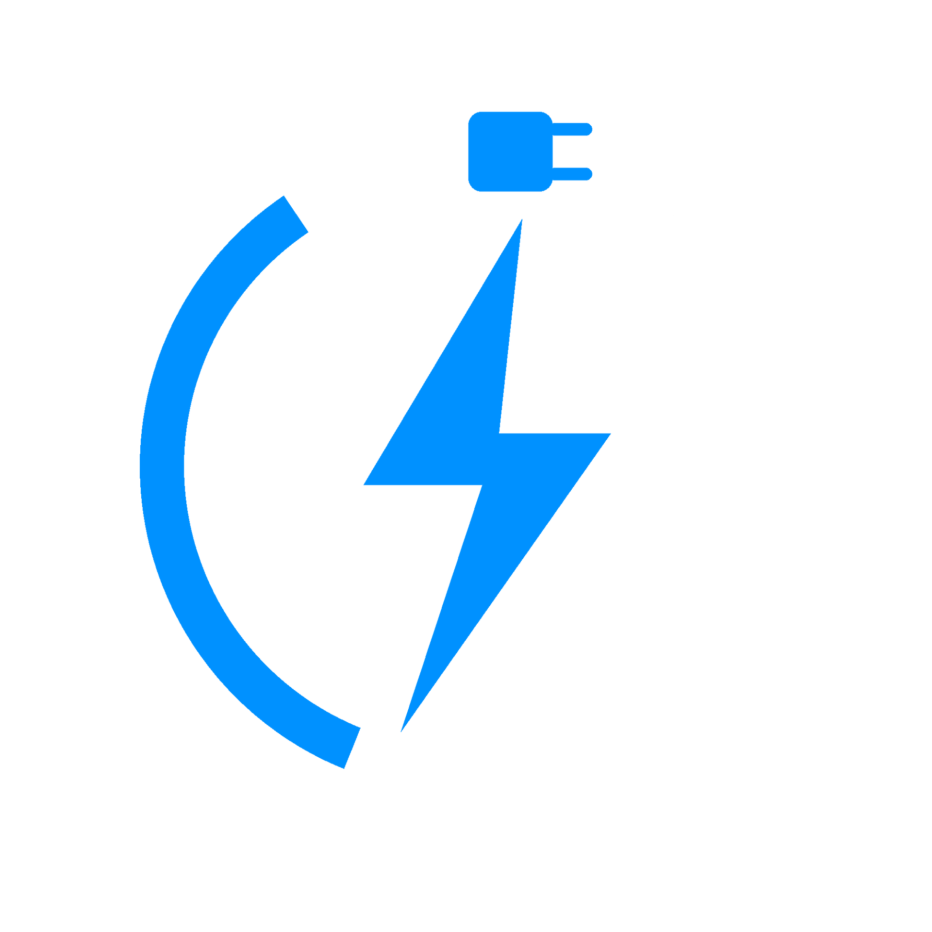 Blue charging battery icon with lightning bolt and plug