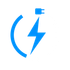 Blue charging battery icon with lightning bolt and plug