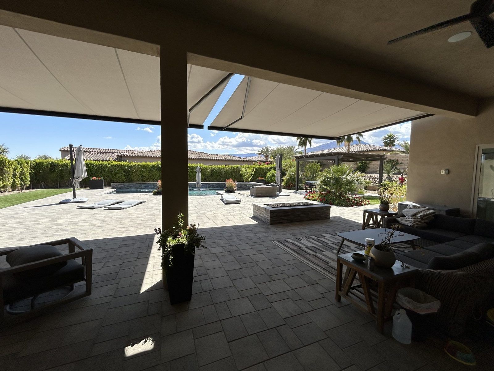 Wide retractable patio awning