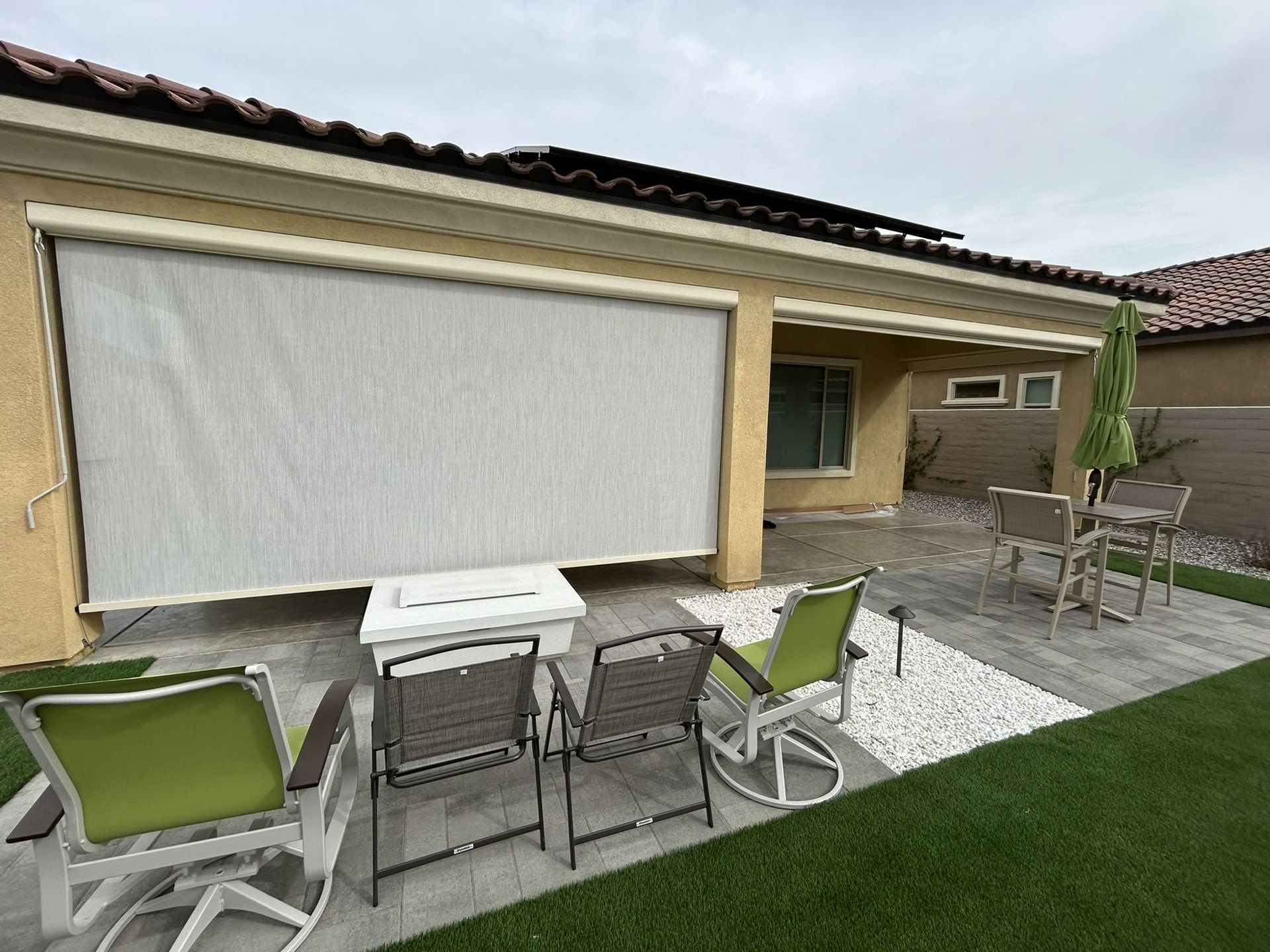 Exterior solar shade on a patio