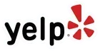 A yelp logo with a red star on a white background.