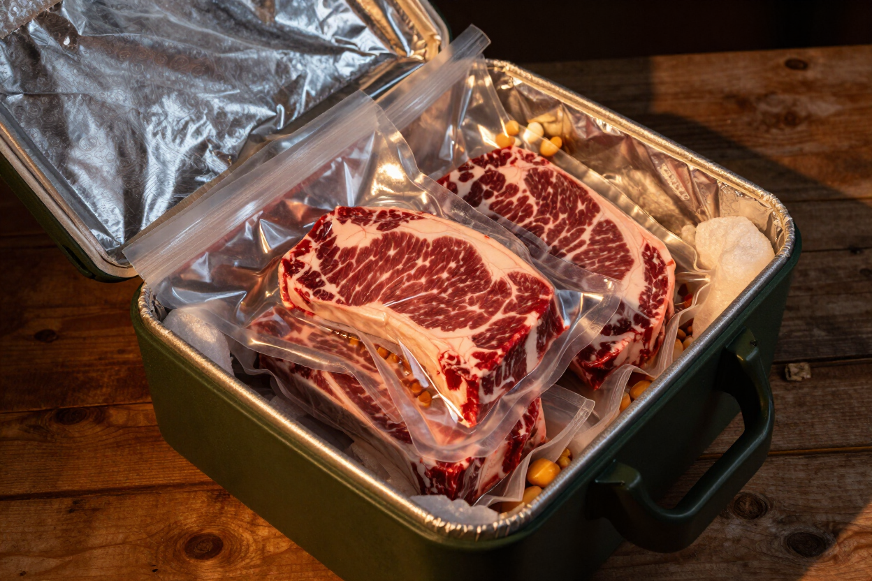 Vacuum-sealed Montana beef packaged for nationwide shipping from Taylor Beef Company in Miles City, MT.