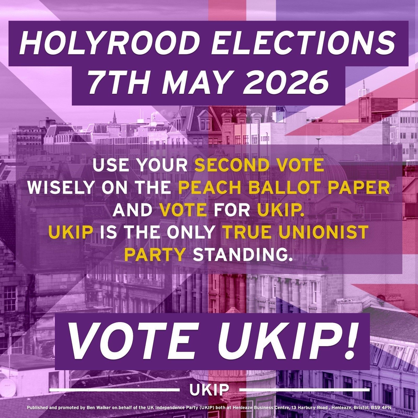 UKIP Holyrood Elections Ad for 7th May plugging PEACH BALLOT PAPER