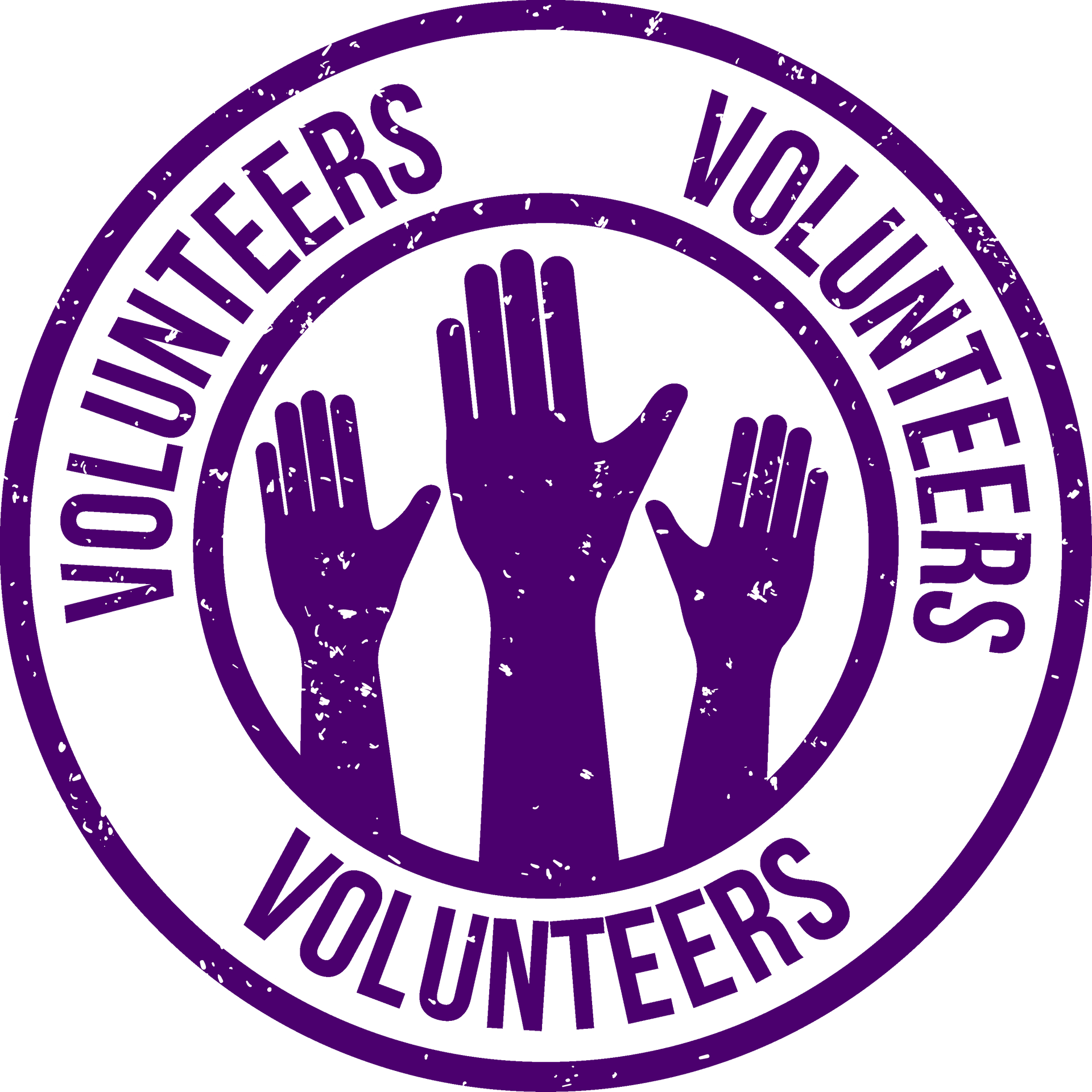 Purple volunteer badge showing raised hands