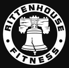 Rittenhouse Fitness logo with a white bell and text in a circular black-and-white design