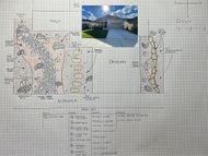 Front yard landscaping with red mulch, white stepping stones, rocks, a young tree, and a stone house entrance